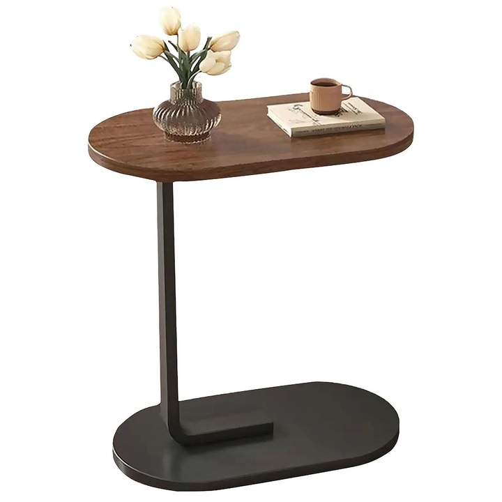 Masa Laterala Multifunctionala Promagg® cu Blat Aspect Lemn si Cadru Metalic, pentru Living, Dormitor si Birou