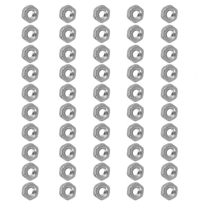 Set 50 piulite hexagonale inox A2-70, filet M6, diverse dimensiuni