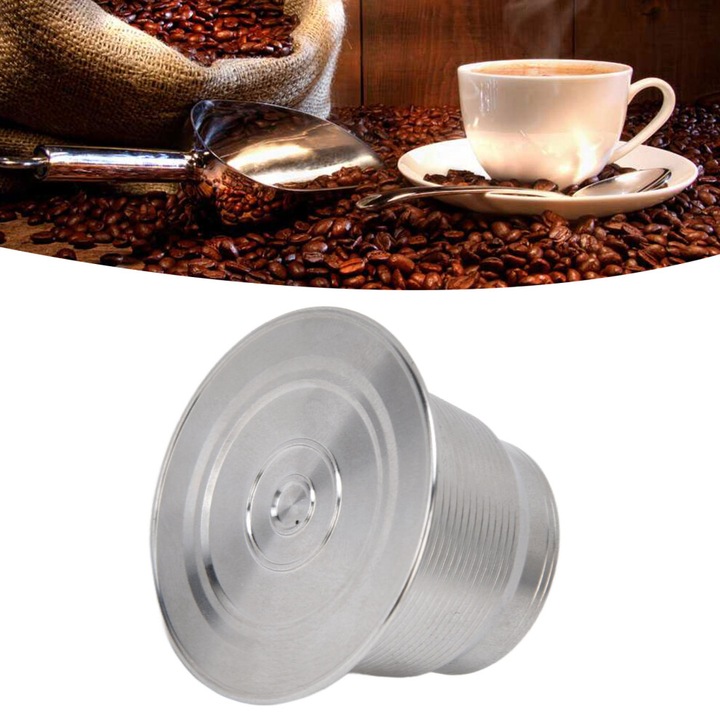 Capsula cafea reutilizabila din otel inoxidabil 3.6x2.8cm cu perie si lingurita