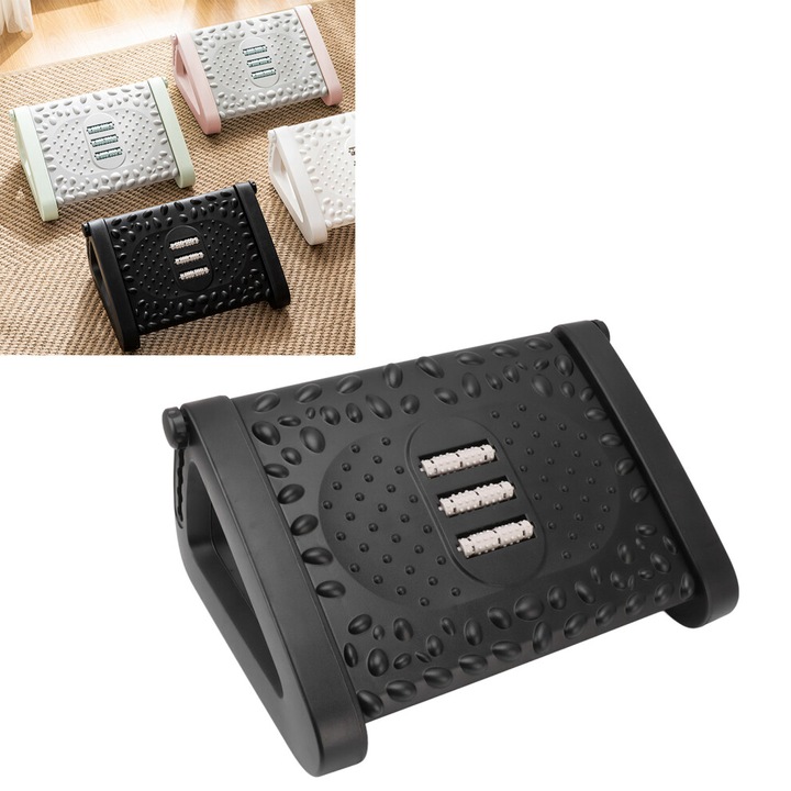 Suport ergonomic pentru picioare, ajustabil 6 trepte, masaj, negru, 40x30x10cm