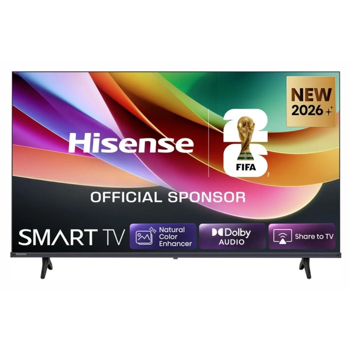 Телевизор Hisense 32" A4S, HD 1366x768, 3000:1, DLED, HLG, DTS Virtual X, Smart TV, WiFi, WiFi Direct, BT, VIDAA U7, Anyview Cast, 2xHDMI, 2xUSB, LAN, CI+, DVB-T2/C/S2, Black 32A4S