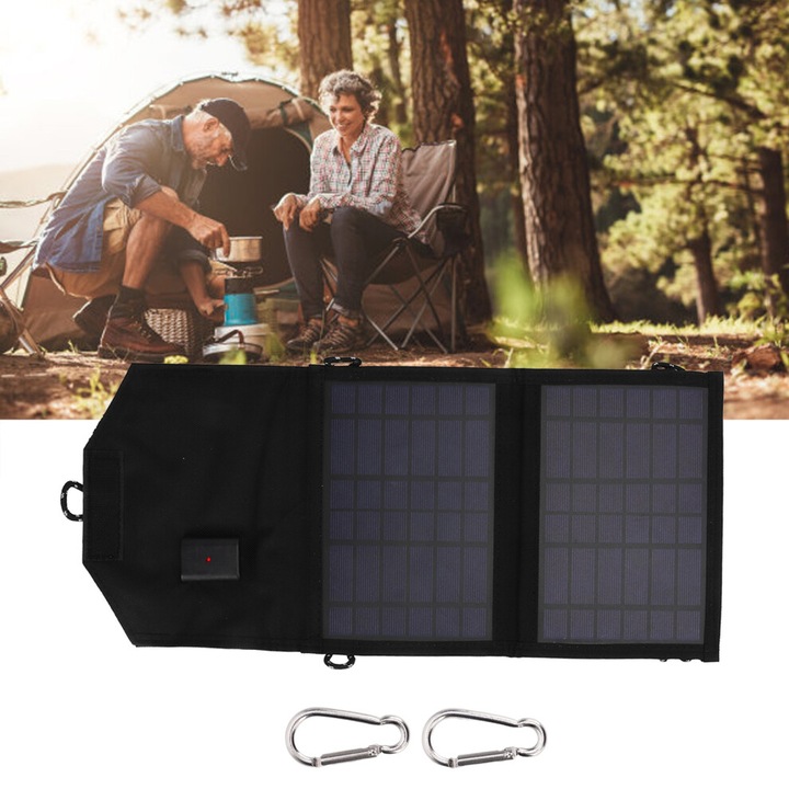 Incarcator solar pliabil 7W, siliciu policristalin, USB, portabil, 234g