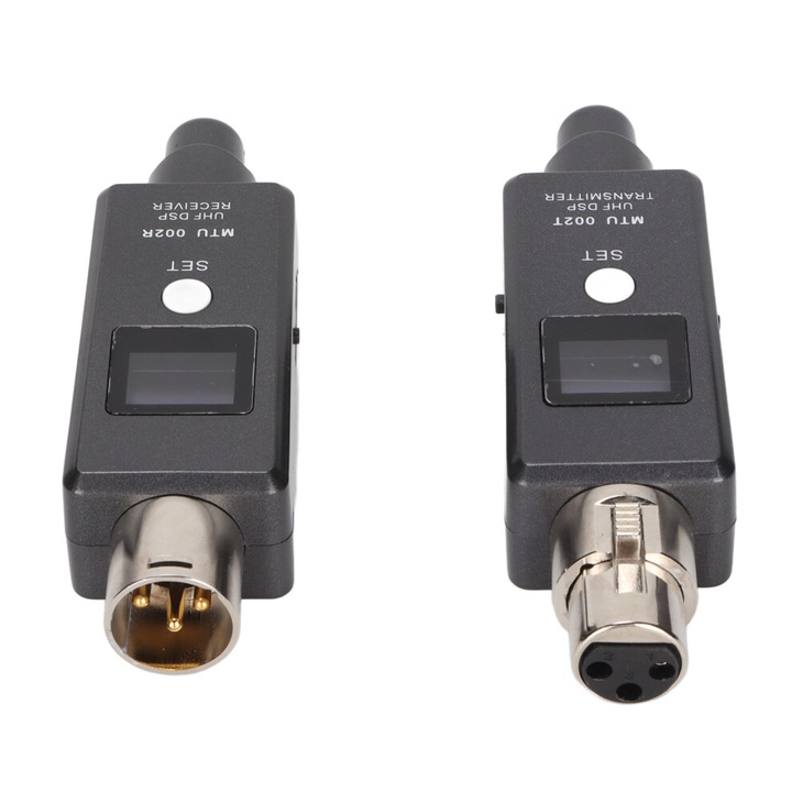 Adaptor microfon wireless XLR cu antene duale, ecran LCD, baterie reincarcabila, negru, 90ft