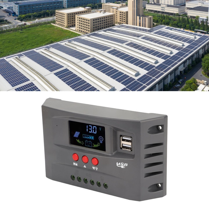 Controler incarcare solar MPPT 40A 12V/24V LCD USB, ABS aluminiu