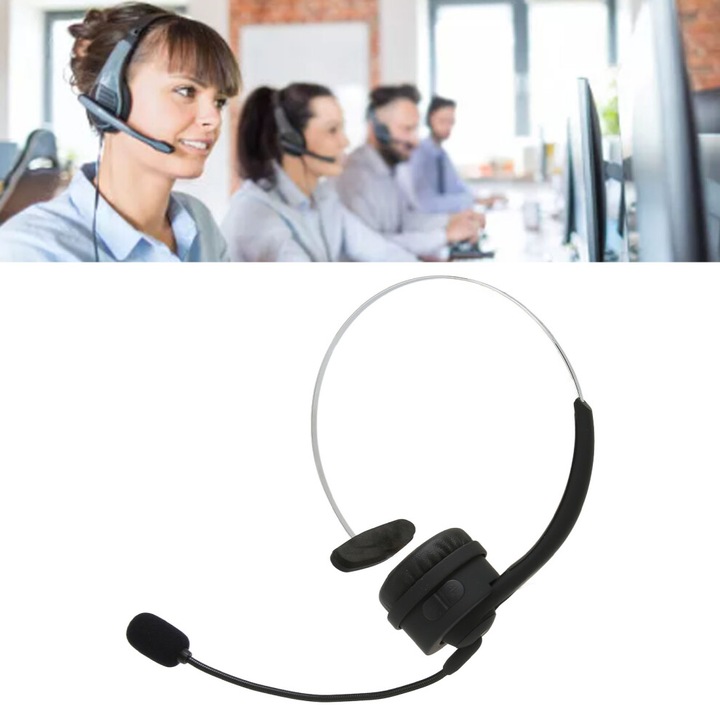 Monaural Bluetooth headset zajszűréssel, fekete, 300mAh, állítható