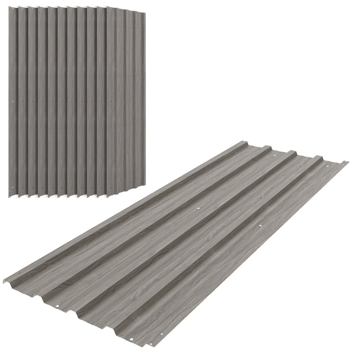 Panouri din otel galvanizat, Outsunny, Otel colorat, 129 x 45 cm, Gri deschis