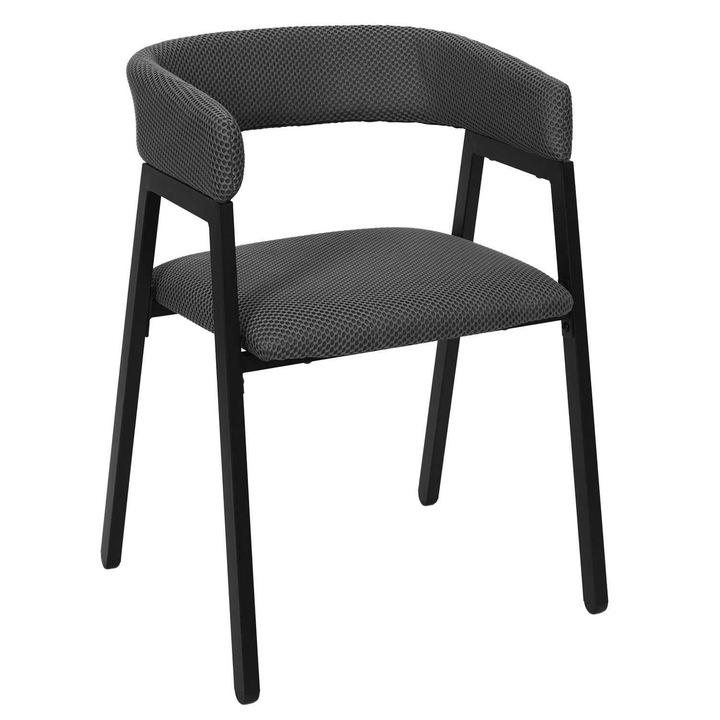 Kárpitozott szék, HowHomely, Nesto, Ergonomikus lekerekített ülőrésszel és háttámlával, 3D légáteresztő textil anyag, Stabil matt fekete fém váz, Modern elegáns design, Ideális nappaliba, étkezőbe, irodába, konferenciaterembe, Szürke