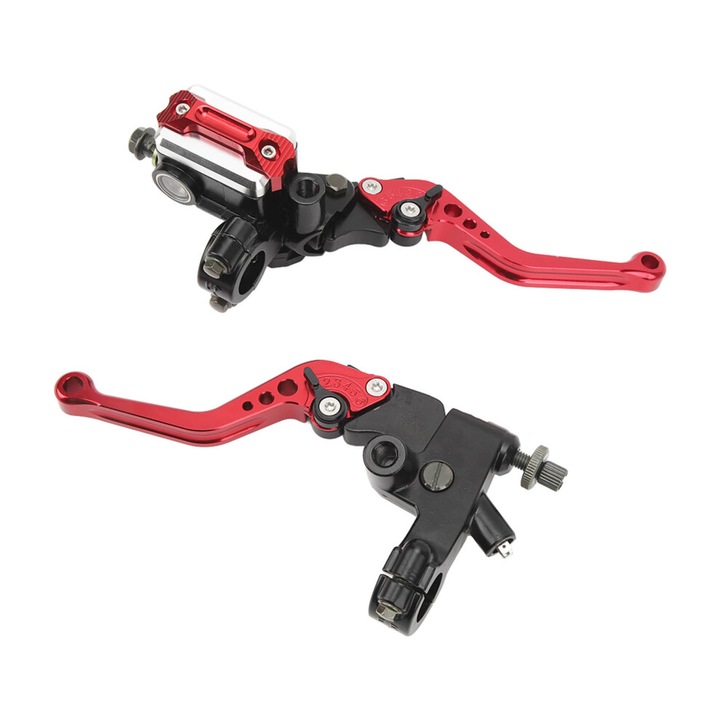 Set manete frana si ambreiaj motocicleta cu protectii carbon rosu 22mm