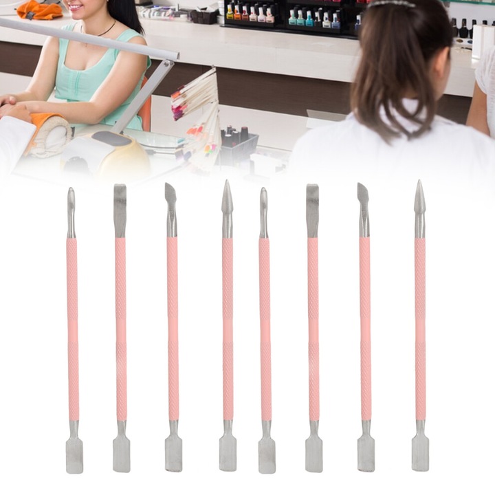 Set ustensile manichiura pedichiura, otel inoxidabil, dublu fata, 2 piese
