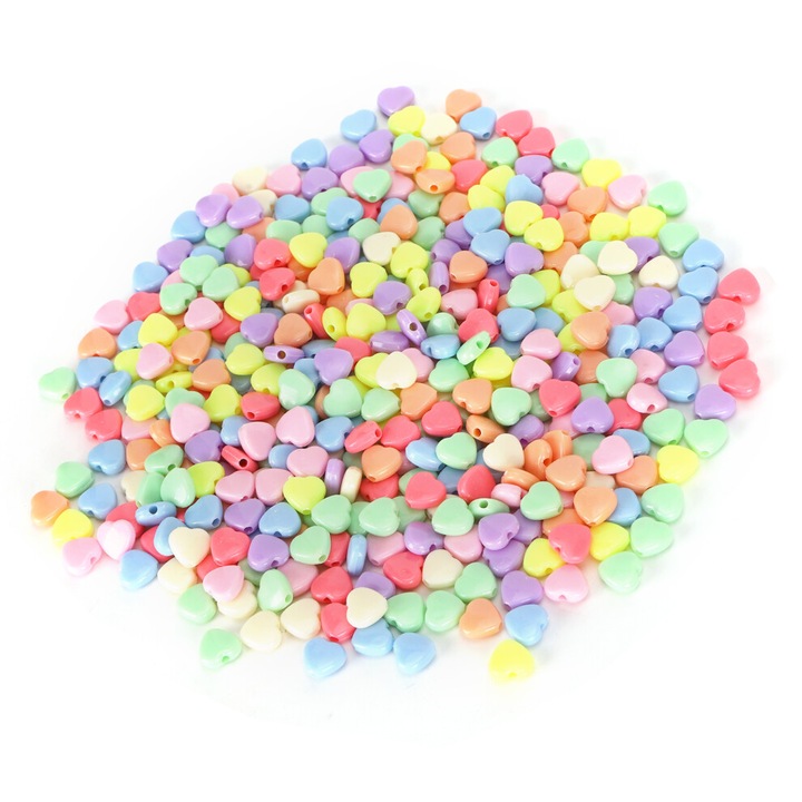Margele din plastic inima, set 500 bucati, multicolor