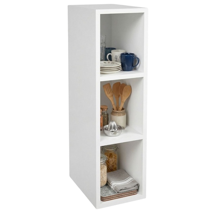 Corp Suspendat Deschis, Halmar, Model Vento G-25/72 Cu 3 Rafturi, Stil Skandinav Modern, Structura Verticala Pentru Depozitare Si Incorporare, Ideala Pentru Bucatarie Baie Sau Hol, Economiseste Spatiu, 25x32x72 cm, Alb