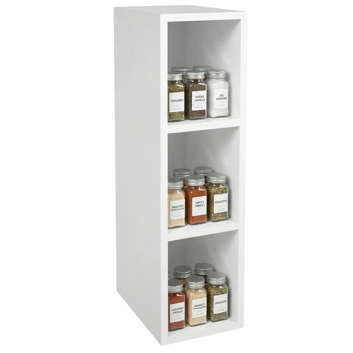 Corp Suspendat Deschis, Halmar, Model Vento G-15/72 Cu 3 Rafturi, Stil Skandinav Modern, Structura Verticala Compacta, Pentru Bucatarie Baie Sau Hol, Maximizeaza Spatiul Pe Perete, Lemn Prelucrat, 15x32x72 cm, Alb