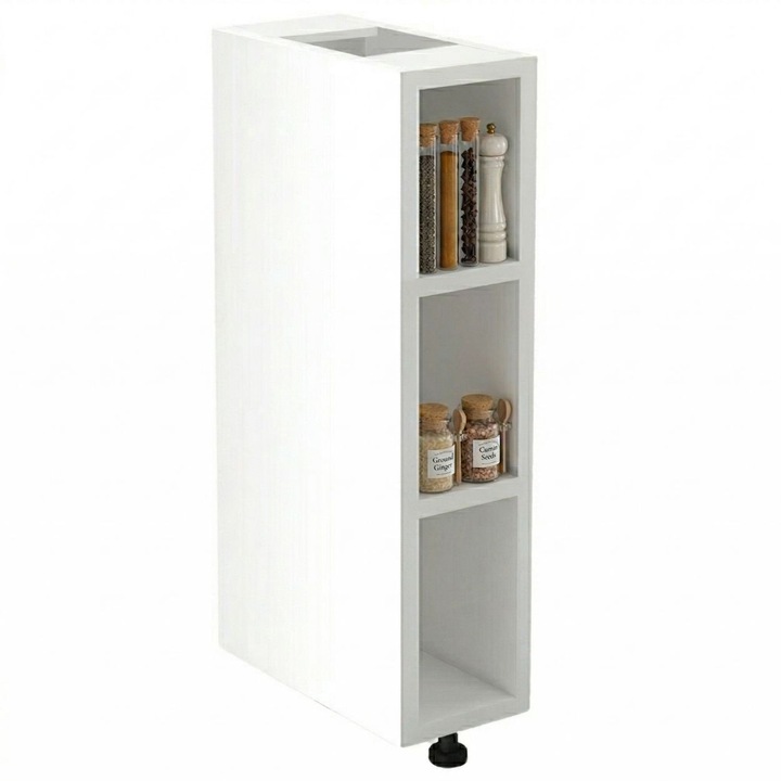 Corp Inferior Deschis, Halmar, Model Vento D-15/82 Cu 3 Rafturi, Stil Skandinav Modern, Corp Inalt Si Ingust Pentru Incorporare Bucatarie Sau Baie, Structura Stabila, Maximizeaza Spatiul Disponibil, 15x52x82 cm, Alb