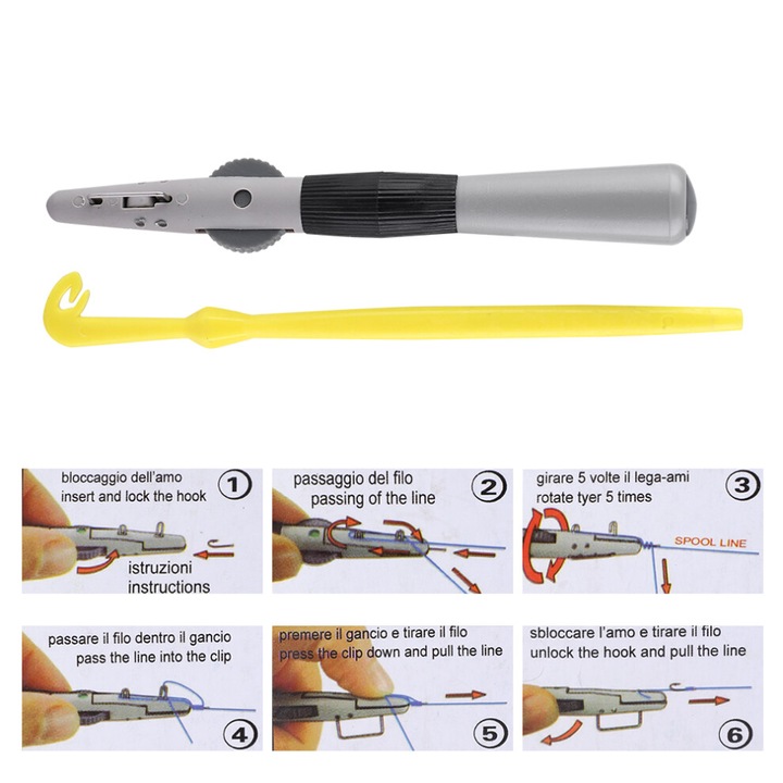 Set unelte legat carlige pescuit, inox si ABS, galben, 13.6x14.8cm