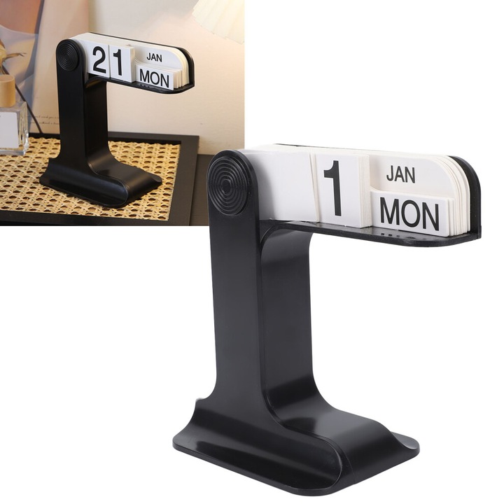 Calendar flip birou, negru, 17x9x15.7cm, decor multifunctional