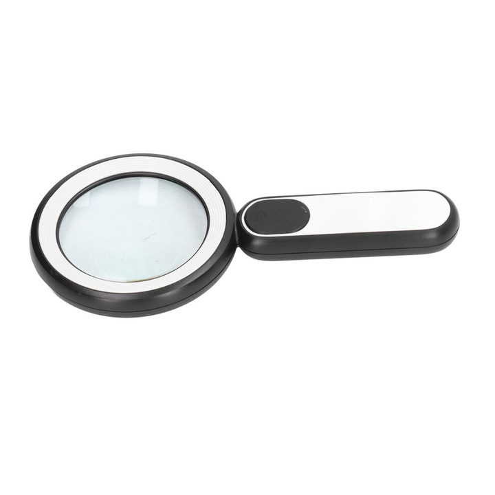 20X hordozható nagyító 21 LED-del, USB töltés, fekete, 11.9x8.5cm