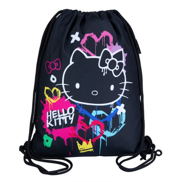 Coolpack - Beta zsinóros hátizsák, tornazsák - Hello Kitty - Black Neon (F054034)
