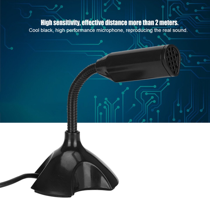 Fekete USB mikrofon, nagy teljesítményű, magas érzékenységű, 0.7x0.9m