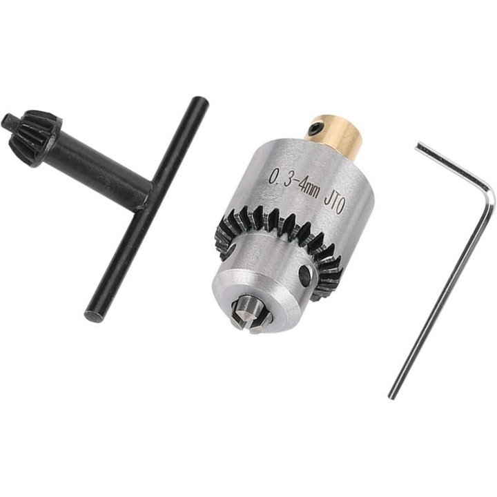 Mandrina micro pentru burghiu, metal, 0.3-4mm, set cu cheie reglabila
