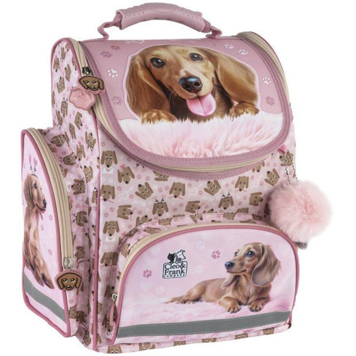 Cleo és Frank kutyás ergonomikus iskolatáska - Pink Paws (TEMBCF46)