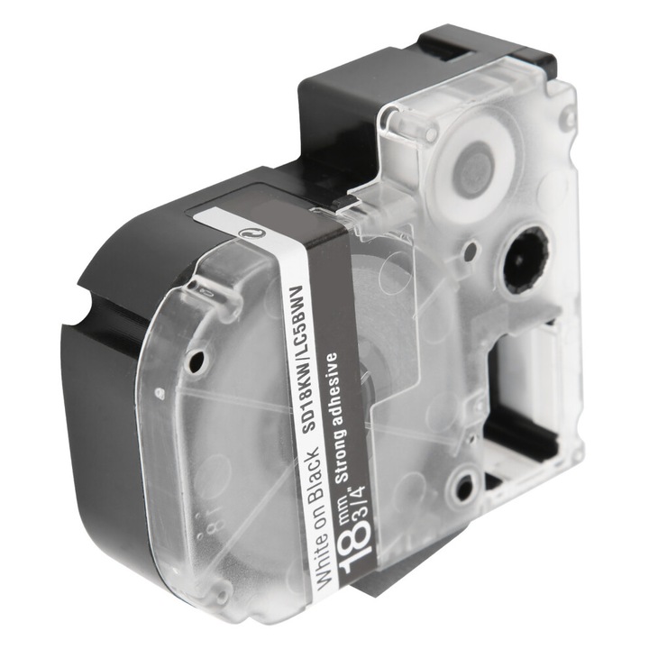 Banda etichete PET rezistenta apa 18mm 8m alb pe negru