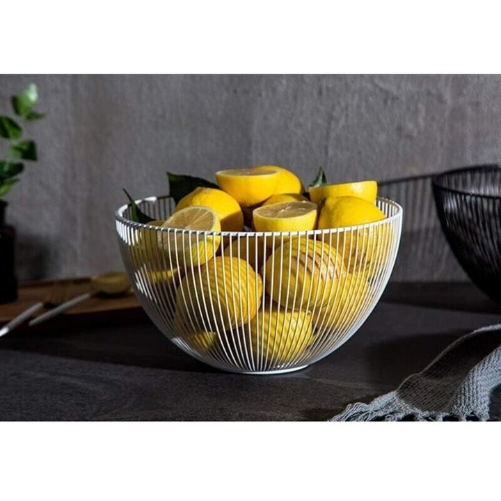 Cos metalic negru pentru fructe si legume, 24.5x13cm, capacitate mare