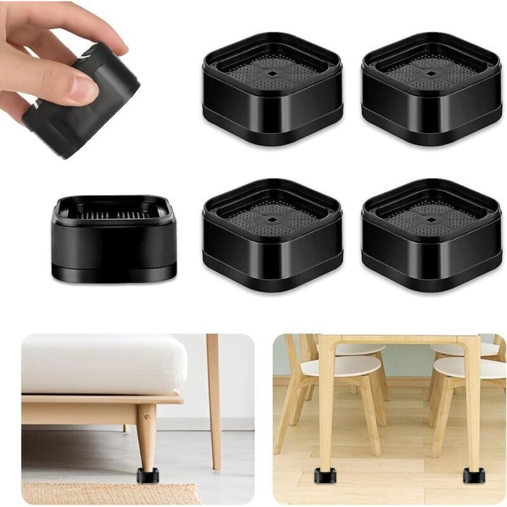 Set 4 picioare mobilier, 2.5 cm, plastic, negru, 7x7x3.5 cm