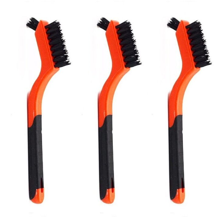 Set 3 perii nylon curatare, rezistente, manere plastic, multicolor