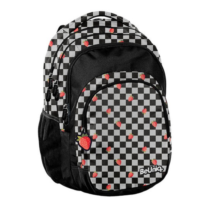BeUniq hátizsák, iskolatáska - 3 rekeszes - Strawberry Check (BU26TR-2706)