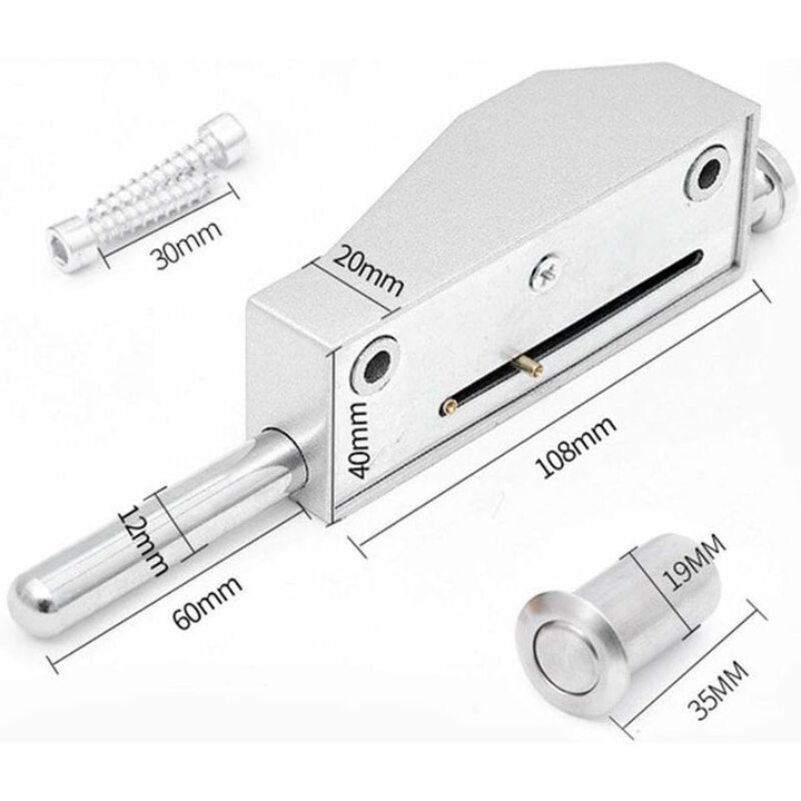 Incuietoare multifunctionala pentru usa, yala universala, din otel inoxidabil si aliaj de aluminiu, montare pe suprafata, include 2 chei si suruburi de securitate, pentru interior si exterior, negru, 1 buc