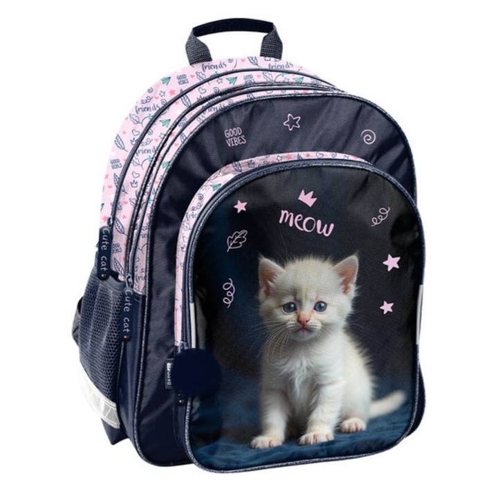 Cicás ergonomikus iskolatáska, hátizsák - 2 rekeszes - White Kitty (PP26CD-090)