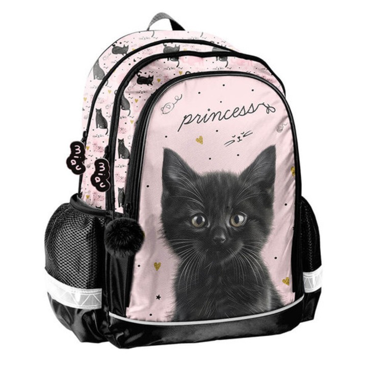 Cicás ergonomikus iskolatáska, hátizsák - 3 rekeszes - Black Cat (PP26BC-081)