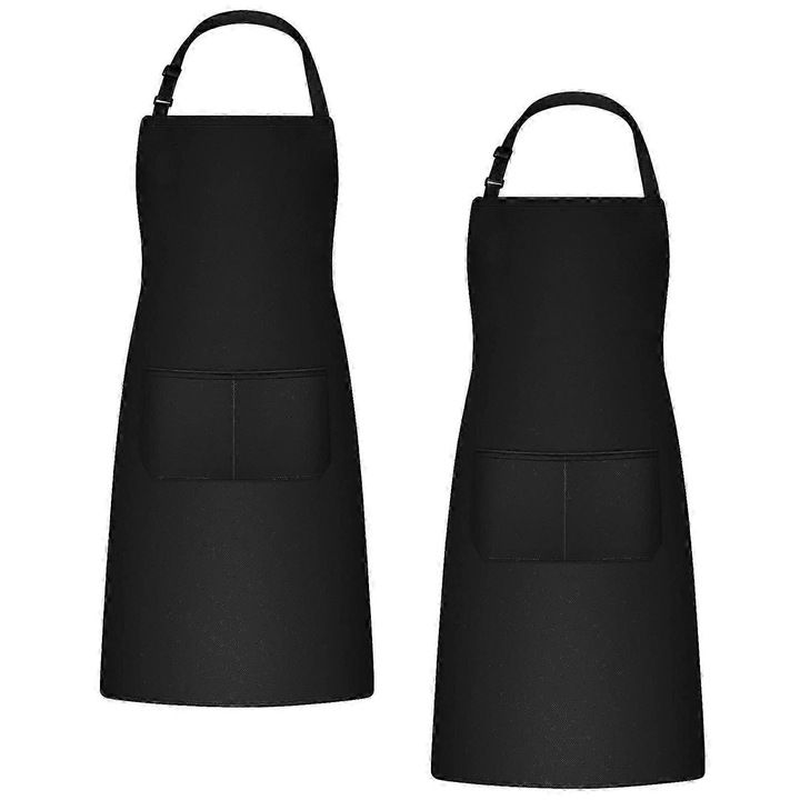 Set 2 sorturi bucatarie, bumbac poliester, negru, 70x75cm, buzunare, reglabile