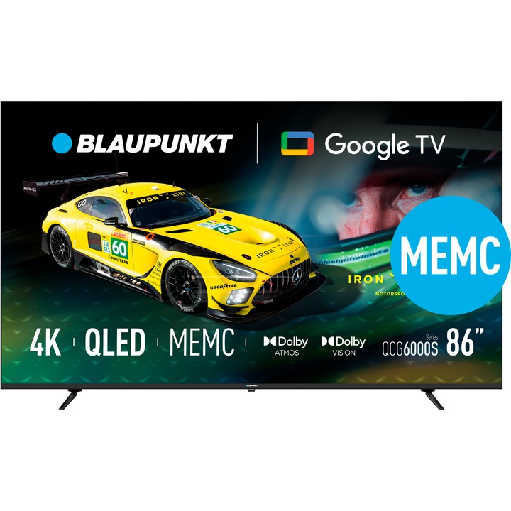 Телевизор Blaupunkt QLED 86QCG6000S, 218 см, без рамка, Smart Google TV 5.0, 4K Ultra HD, Клас G