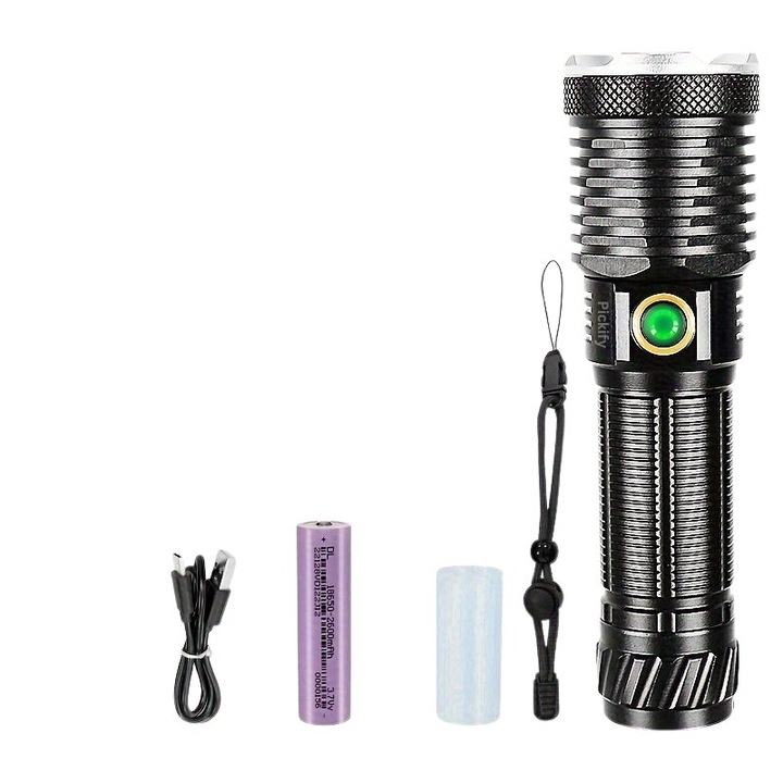 Акумулаторен LED фенер 230W, двоен, тактически, черен, компактен