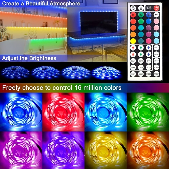Banda LED RGB 5050 cu sincronizare muzicala si telecomanda, 1m