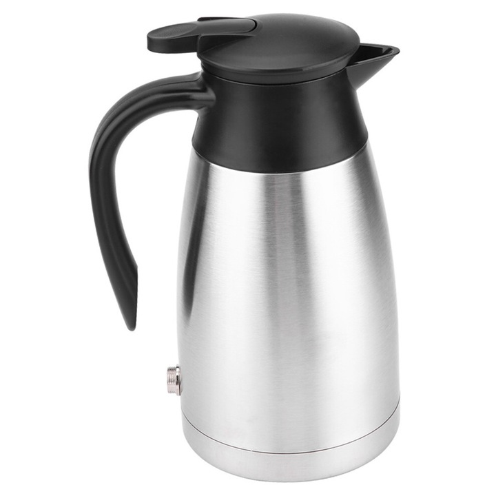 Autós elektromos vízforraló 1000ml rozsdamentes acél szigetelt ezüst-fekete 23.5x12cm