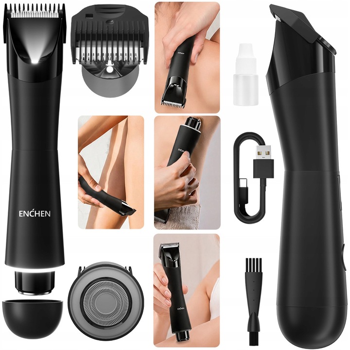 Trimmer Femei, ENCHEN, A4, Aparat Epilat si Ras 2in1 pentru Corp, Picioare, Axile si Linie Bikini, Wet & Dry, Motor Puternic 8500 RPM, Lumina LED, Autonomie 90 min, Blocare Transport, Incarcare Rapida USB-C, Negru