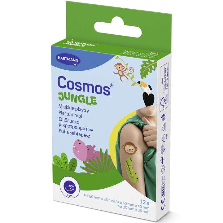 Plasturi in forma de animale pentru copii, Cosmos Jungle, Hartmann, 12 bucati