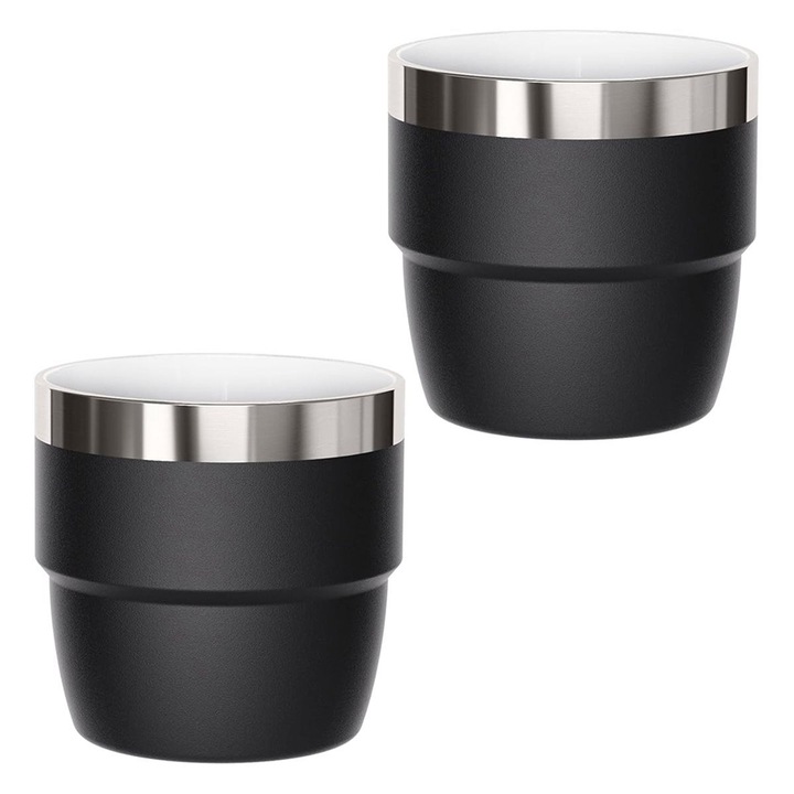 Set 2 cani espresso inox izolate vid 120ml negre