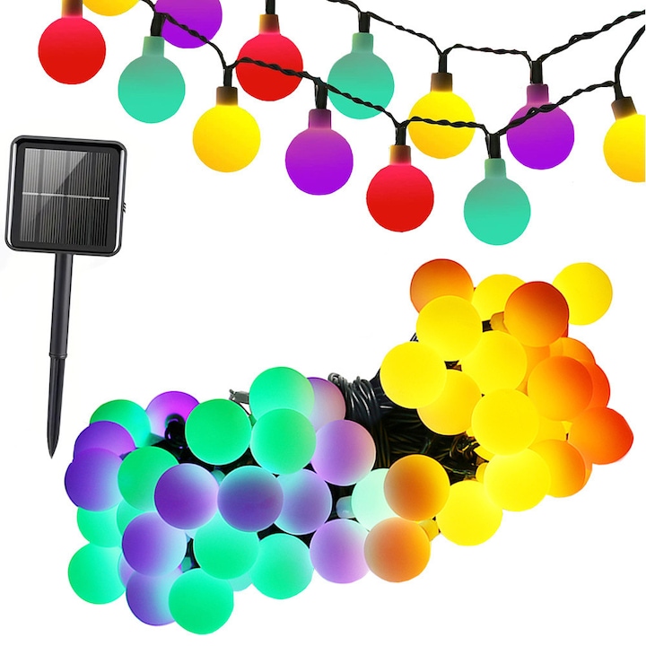Instalatie solara tip ghirlanda Garden, 40 LED multicolor, 690 cm, 8 moduri iluminare, senzor crepuscular, rezistenta la apa, incarcare solara, Multicolor