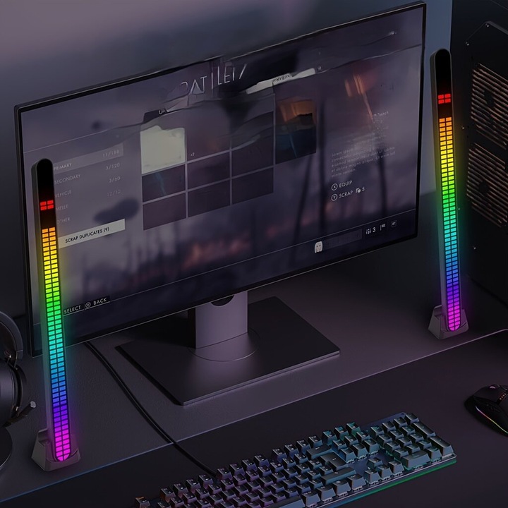 Banda LED RGB ritmica duala, lumina ambientala, USB, multicolor, 64-bit