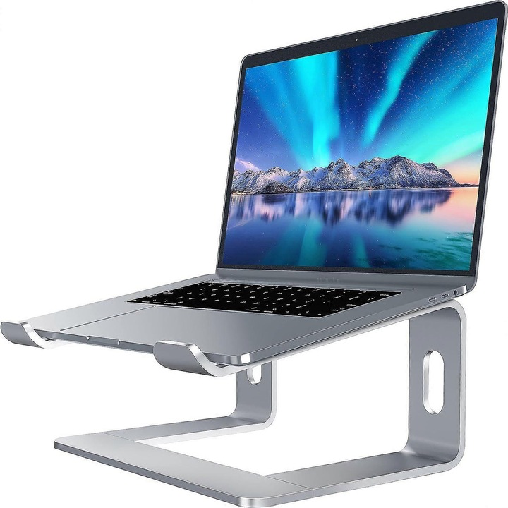 Ergonomikus hordozható laptop tartó, alumínium, fekete, 10-15.6 hüvelyk