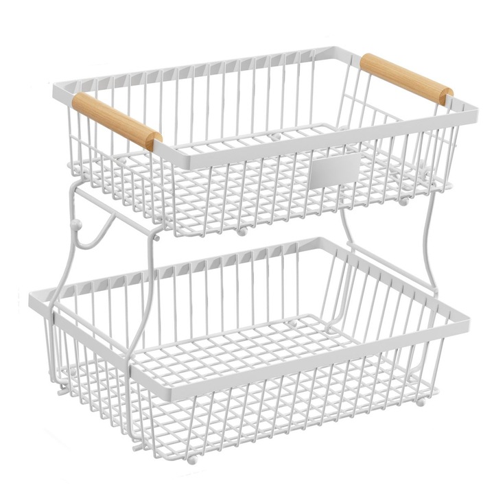 Кошница за плодове на 2 нива, метал, дървени дръжки, 44x24x29см