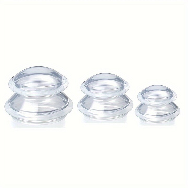 Set 3 piese ventuze silicon transparente pentru terapie cu ventuze