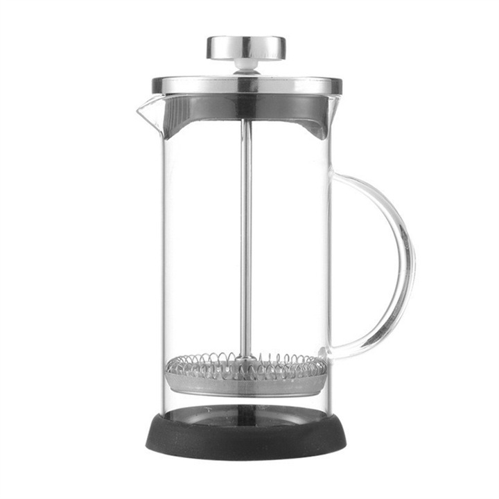 French Press kávéfőző, 800ml, fém és üveg, multifunkcionális, átlátszó