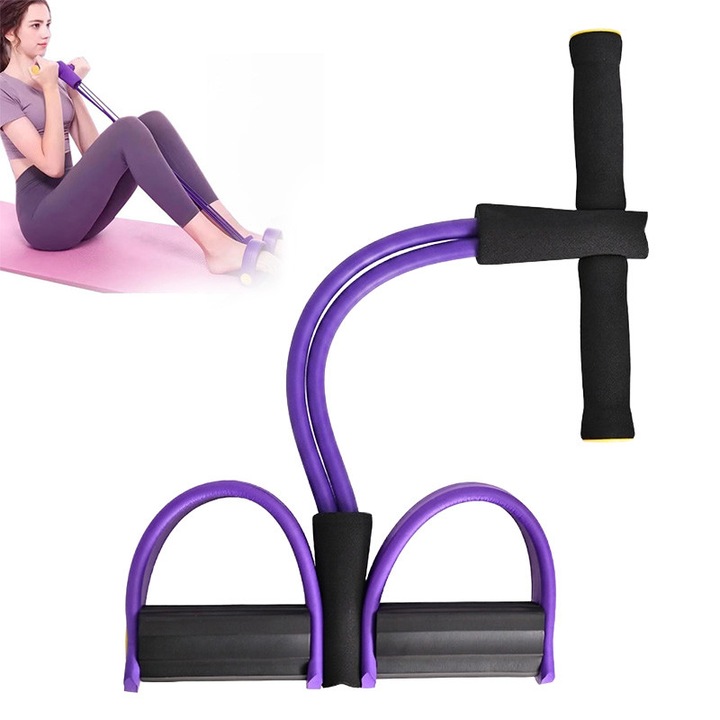 Multifunkcionális Fitness Expander Készülék, 2 vastagított gumikötél, szakadásálló, könnyű, puha és kényelmes, has, karok és lábak edzésére, nőknek alkalmas, hordozható, lila/fekete