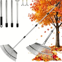 Grebla pentru frunze, Bedee, Grebla pentru frunze cu 25 de dinti metalici, grebla de inalta performanta cu latimea de 46 cm, grebla cu maner lung reglabil de 158 cm pentru peluze, curatarea gradinii, straturi de flori si arbusti