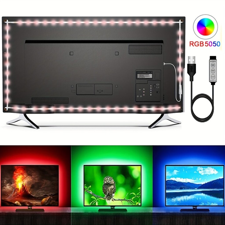 Banda LED pentru TV 4.98m multicolora reglabila cu telecomanda