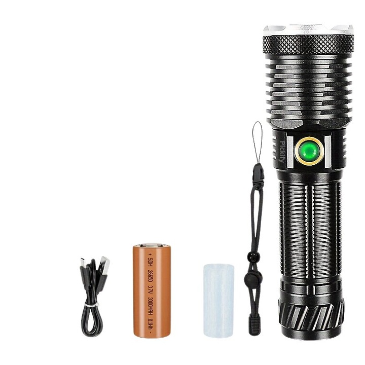 Акумулаторен LED фенер 230W, двоен, тактически, черен, 26650